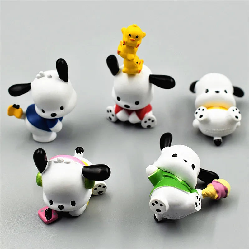 5Pcs-Set Sanrio Cinnamoroll Anime Figure Pochacco Kuromi Pom Pom Purin Hello Kitty Action Figure Toys Model Doll My Melody Gifts