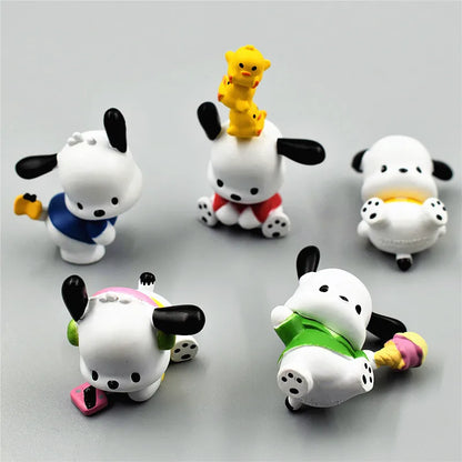 5Pcs-Set Sanrio Cinnamoroll Anime Figure Pochacco Kuromi Pom Pom Purin Hello Kitty Action Figure Toys Model Doll My Melody Gifts