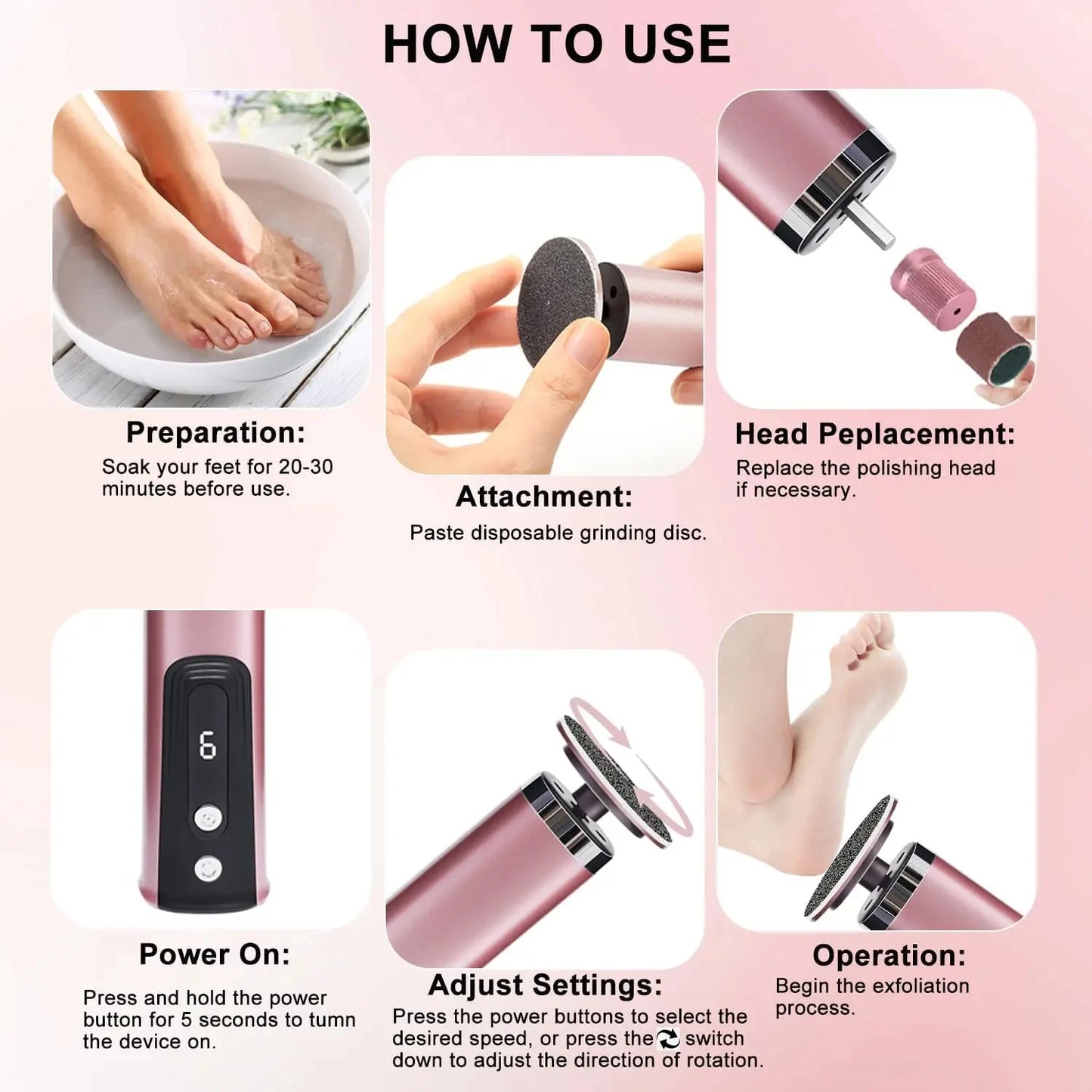 Electric Foot Callus Remover 2-in-1 - Rechargeable Wireless Powerful Nail File, Dead Skin Removal Pedicure Tool