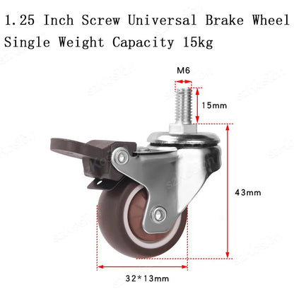 4 Pcs 1.25 Inch Stem Caster Wheels TPR Screw Lever Universal Castors Swivel Stem Wheels with M6 Thread Rods for Carts Furniture