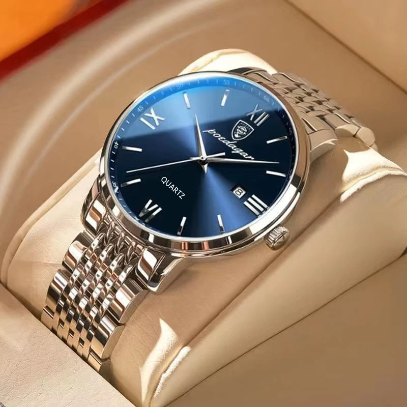 POEDAGAR Luxury Sports Men's Wristwatch Stainless Steel Waterproof Date Man Watch High Quality Casual Fashion Quartz Men Watches