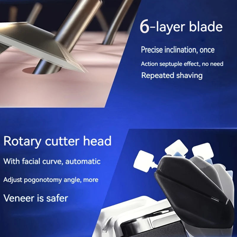 Men's 6-Blade Manual Razor with Non-Slip Handle and Multiple Replacement Blades - Ideal for Trimming Beards and Mustaches