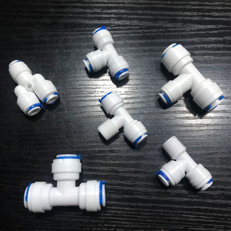 Reverse Osmosis Quick Coupling 1/4" 3/8" OD Hose Connection Tee Y Connector 2 Way Straight RO Water Plastic Pipe Fitting