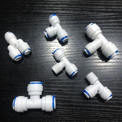 Reverse Osmosis Quick Coupling 1/4" 3/8" OD Hose Connection Tee Y Connector 2 Way Straight RO Water Plastic Pipe Fitting