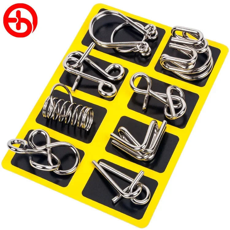8Pcs/Set Metal Montessori Puzzle Wire Mind Brain Teaser Puzzles Children Adults Interactive Game Reliever Educational Toys