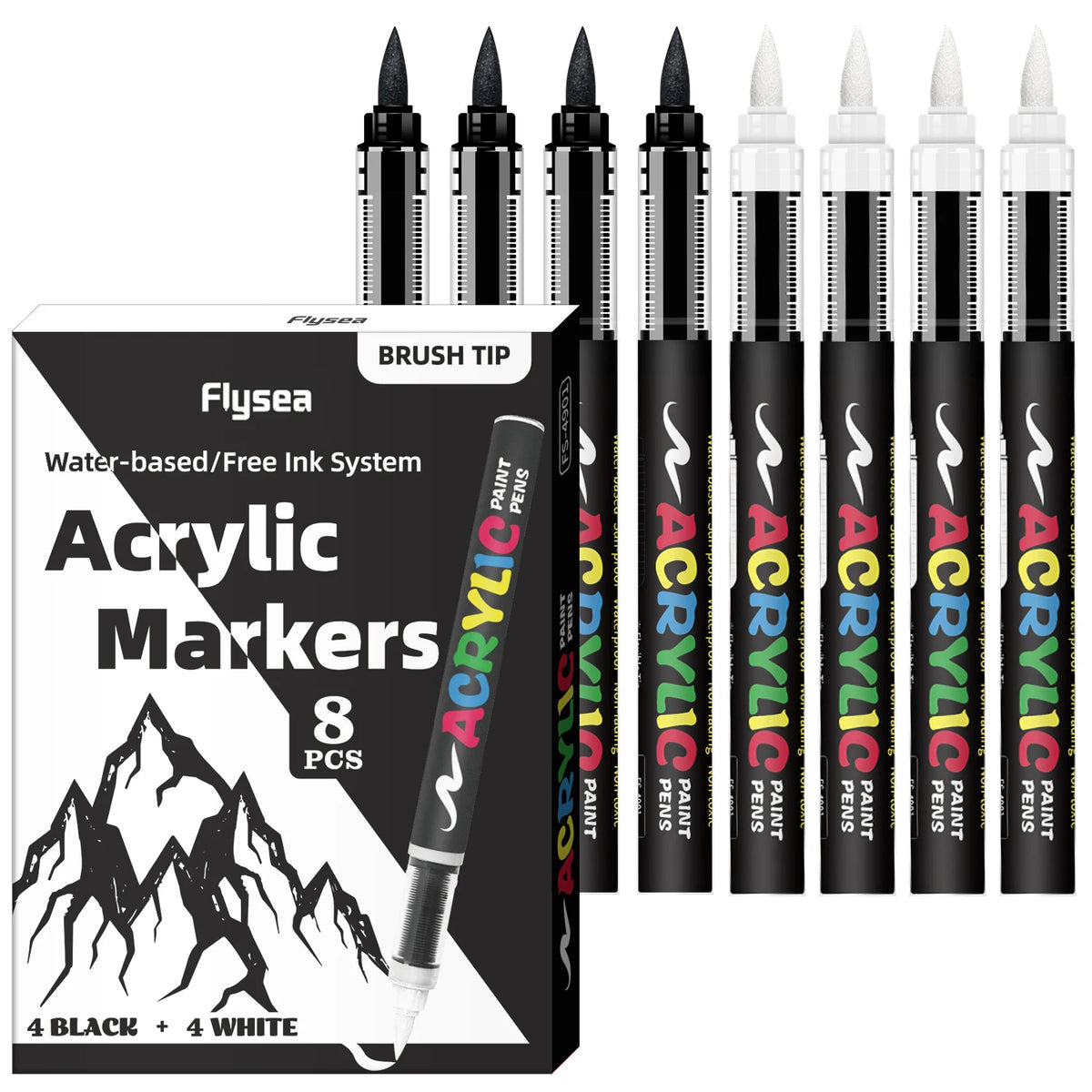 8pcs Black and White Acrylic Paint Markers Set, Large Ink Capacity, Acrylic Markers for Illustration Sketching, Wood, Glass, Fab