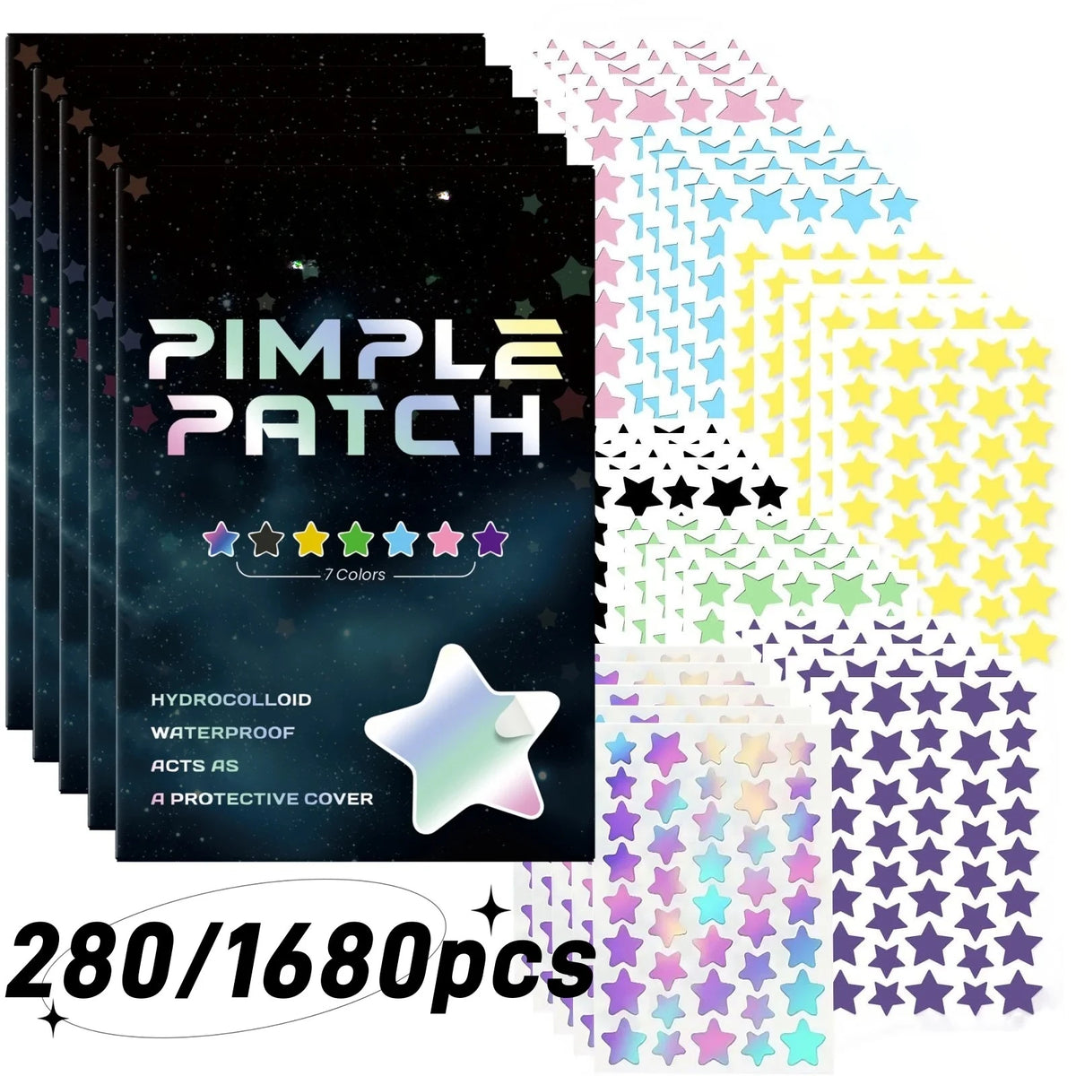 1680 Acne Patches - Gentle and non-irritating, covers acne and blemishes - 280 Star Shape Multi-Color Concealer Patches Daily fa
