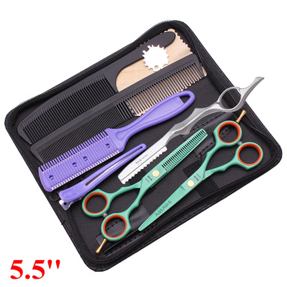 5.5'' Professional Hairdressing Hair Scissors 440C Cutting Shears Thinning Razor Comb Set Salon Barber Home Dropshipping A1104