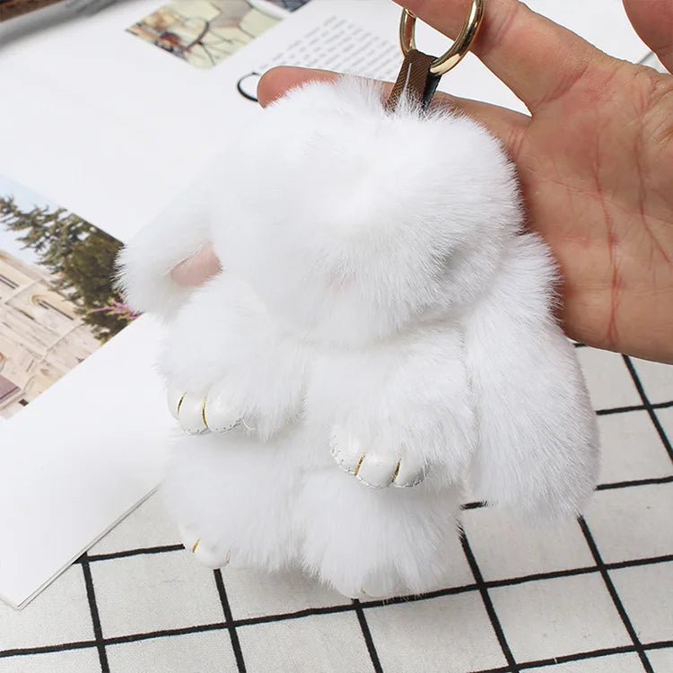 Cute Pluff Bunny Keychain Women Fur Pom Pom Angel Rabbit Key Ring Hare Plush Dolls Toy Girls Bag Car Key Pendant Kids Xmas Gift