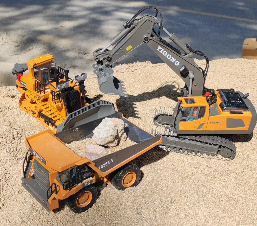 4WD Remote Control Excavator 4x4 Alloy Dump Truck Bulldozer Radio Model RC Car Construction Vehicle Toy Children Kids Gifts