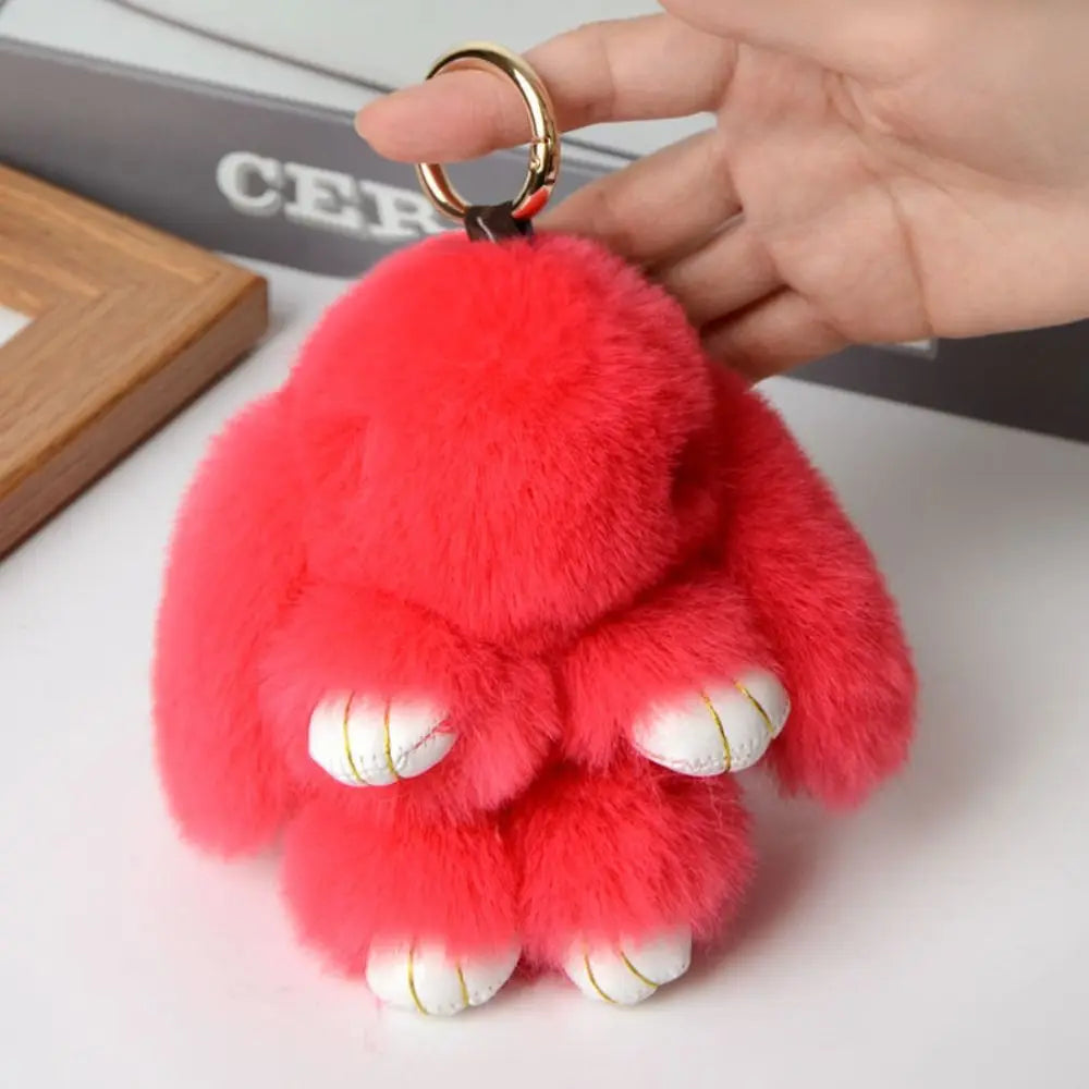 Fluffy Bunny Keychain - Plush Play Dead Rabbit Doll with Bow, Cute Animal Keychain Toy for Kids Girls, Soft Furry Gift