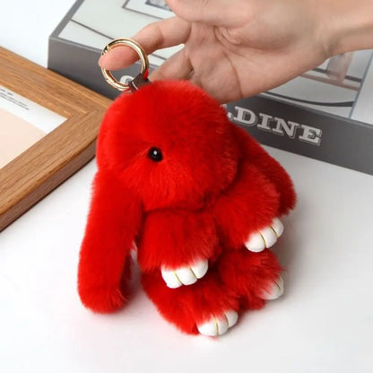 Fluffy Bunny Keychain - Plush Play Dead Rabbit Doll with Bow, Cute Animal Keychain Toy for Kids Girls, Soft Furry Gift