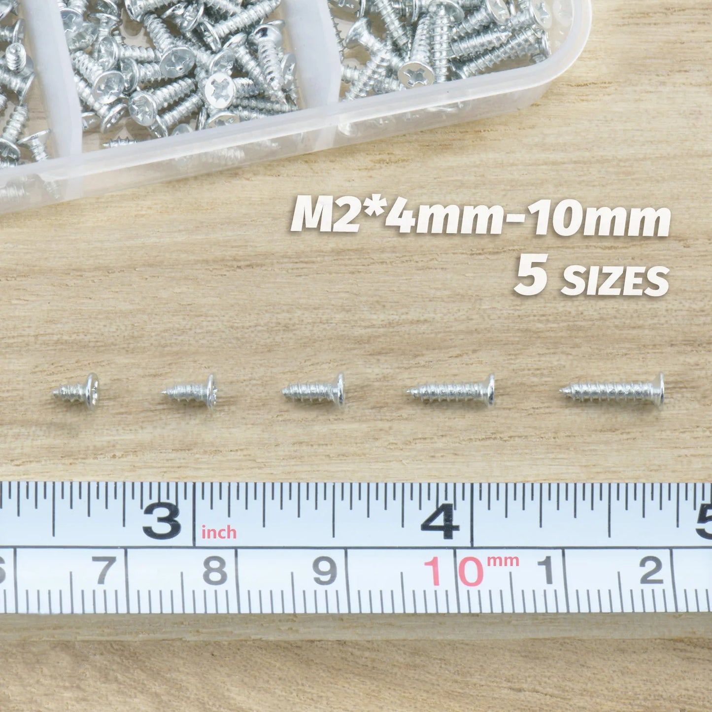 500pcs Mini M2 Self Tapping Screws Phillips Flat Head Alloy Steel Assortment Kit 5 Sizes Cross Drive DIY Set for Electronics