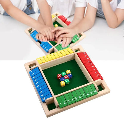Wooden Arithmetic Dice Board Game – Flip Card Box with 4-Sided Number Tiles, Fun Multiplayer Dice Game for Family & Party