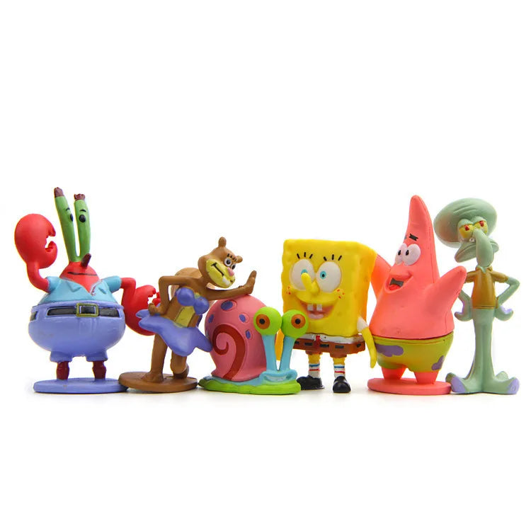 Spongebob Anime Figure Patrick Star Octopus Brother Handmade Model Cartoon Toys for Kids Ornaments 6PCS/8PCS Set Cake Decoration