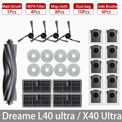 Dreame L40 Ultra / X40 Ultra Robot Vacuum Accessories Dust Bags Mop Main Side Brushes Cloths HEPA Filters Spare Parts