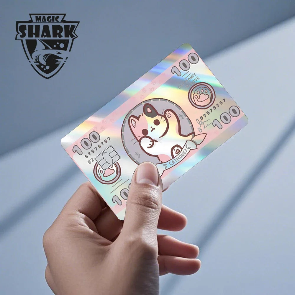 Maigc Shark Gold Dollar Money Cartoon Meme Reflective Sticker Film Cover for Debit Bank Credit Card Small Large Chip