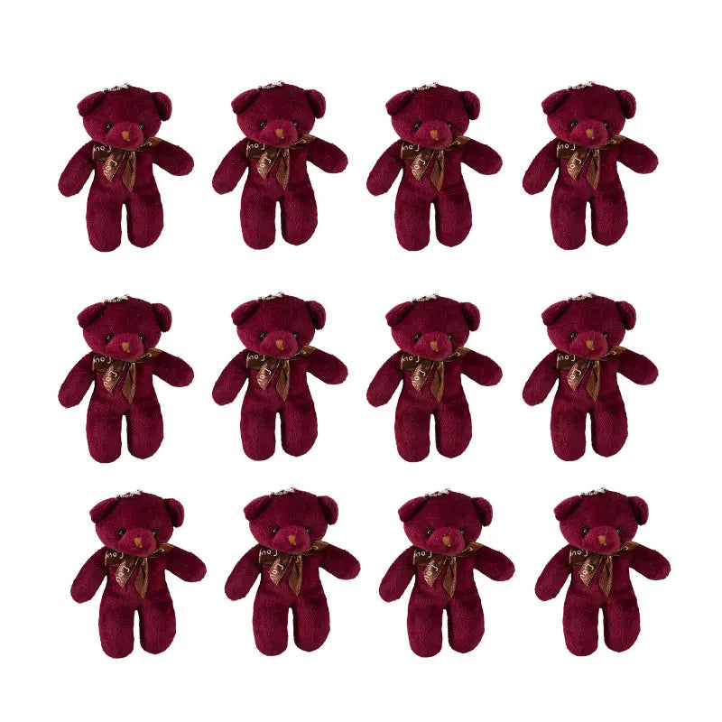 6/12pcs Mini Bear Plush Keychain Colorful Bear Stuffed Toy School Bag Pendant Teddy Doll Graduation Party Supplies Wedding Gift