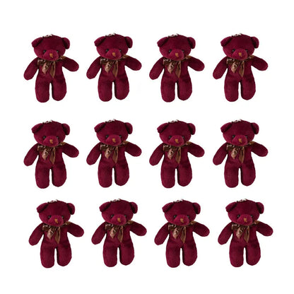6/12pcs Mini Bear Plush Keychain Colorful Bear Stuffed Toy School Bag Pendant Teddy Doll Graduation Party Supplies Wedding Gift