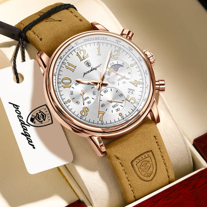 POEDAGAR Luxury Sports Men Watch Waterproof Luminous Leather Quartz Man Wristwatch Chronograph Date Military Men's Watches Reloj