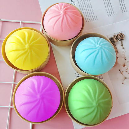 Colorful Dumpling Stress Balls Fidget Sensory Toy Squeeze Dough Ball Stress Relief Hand Toy Bun with Food Steamer Stretchy Desk