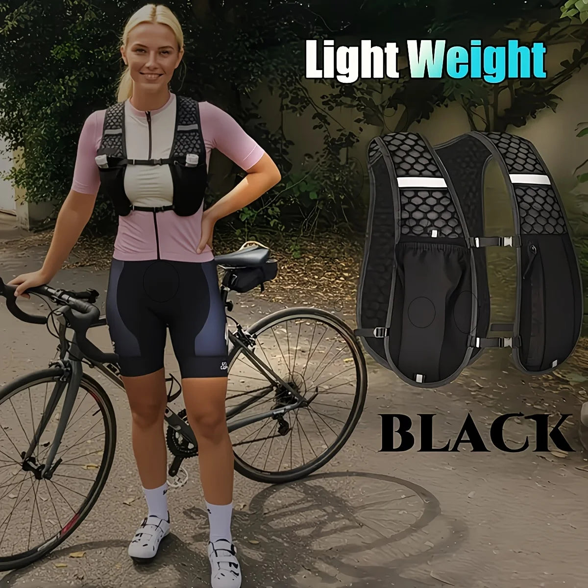Biking Running Storage Vest Backpack Lightweight Running Vest Reflective Hydration Water Chest Pack Phone Storage Pocket