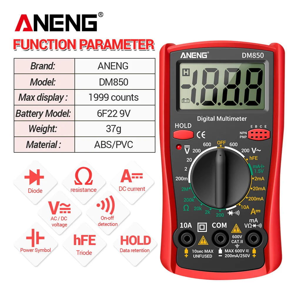 ANENG DM850 Handheld Digital Multimeter Professional Multimetro AC/DC Votage Tester 1999 Counts Ohm Ammeter Electric Tools