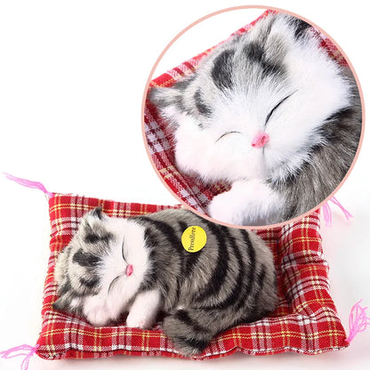 Brand New Simulation Animal Doll Plush Sleeping Cats Toy With Cushion Can Speak Out with Sound Kids Gift Stuffed Desk Ornament