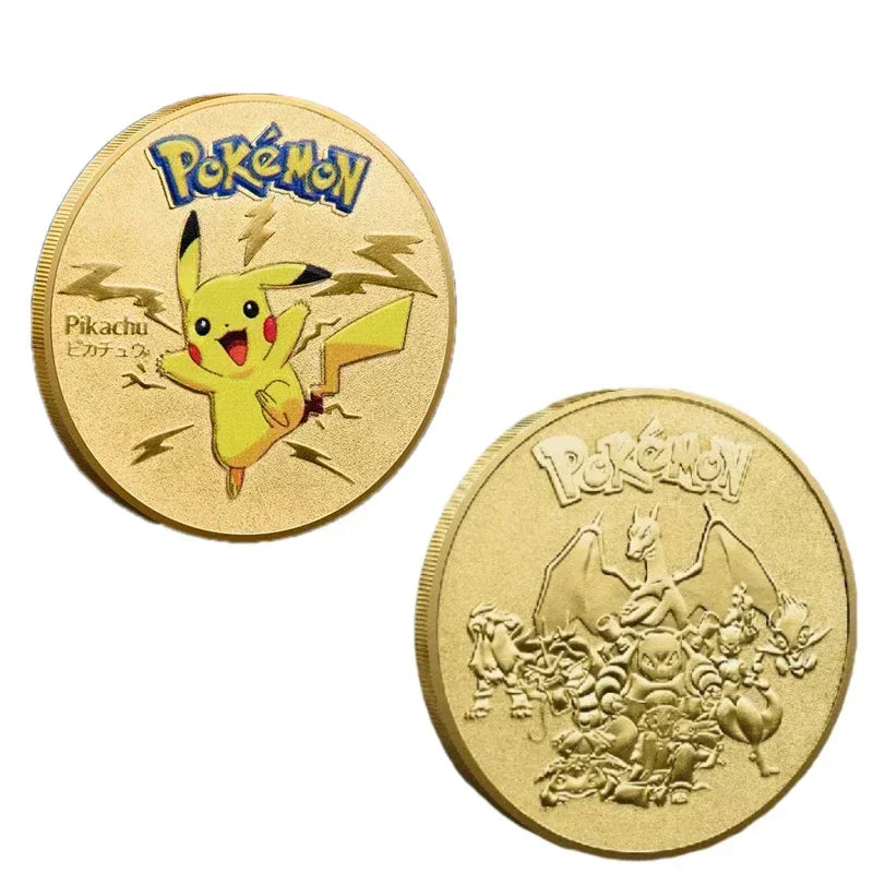 Anime Gold Plated Gold Coin Game Commemorative Coin Pikachu Mewtwo Charizard Gold Coin Game Collection childrens gift