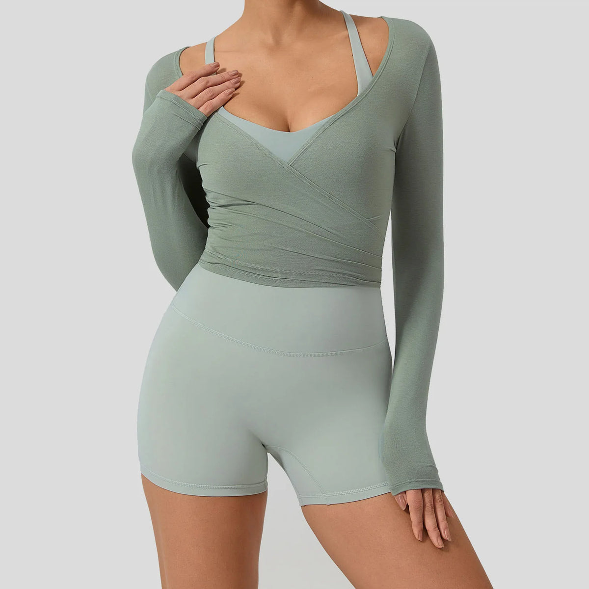 Hearuisavy Summer Women's Yoga Shirt Long Sleeve Sportswear Gym Breathable Quick Dry Sports Top Pilates Dance Ballet Wrap Tops