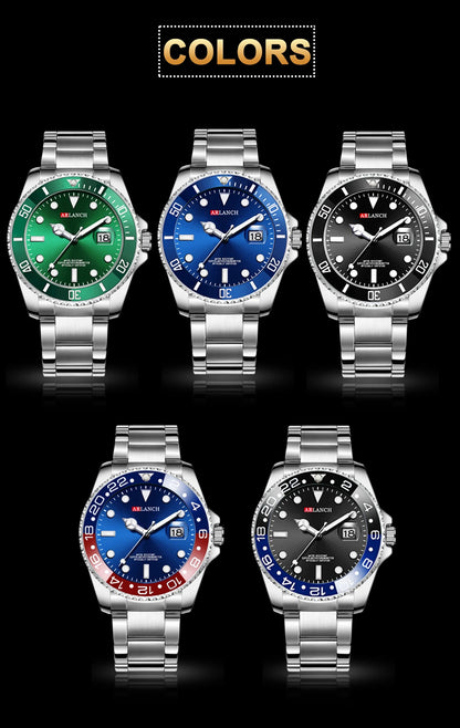 Business Stainless Steel Watch 40mm Classic Red Blue Circle Diving Series Magnifying Glass Calendar Quartz Watches montre homme