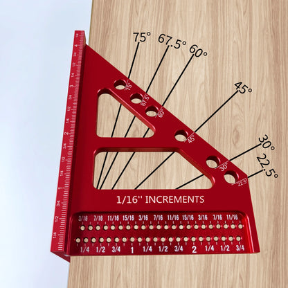 3D Multi-Angle Woodworking Square Protractor, Aluminum Alloy Miter Triangle Ruler T-Type Scriber - 22.5/30/45/60/67.5/90 Degree