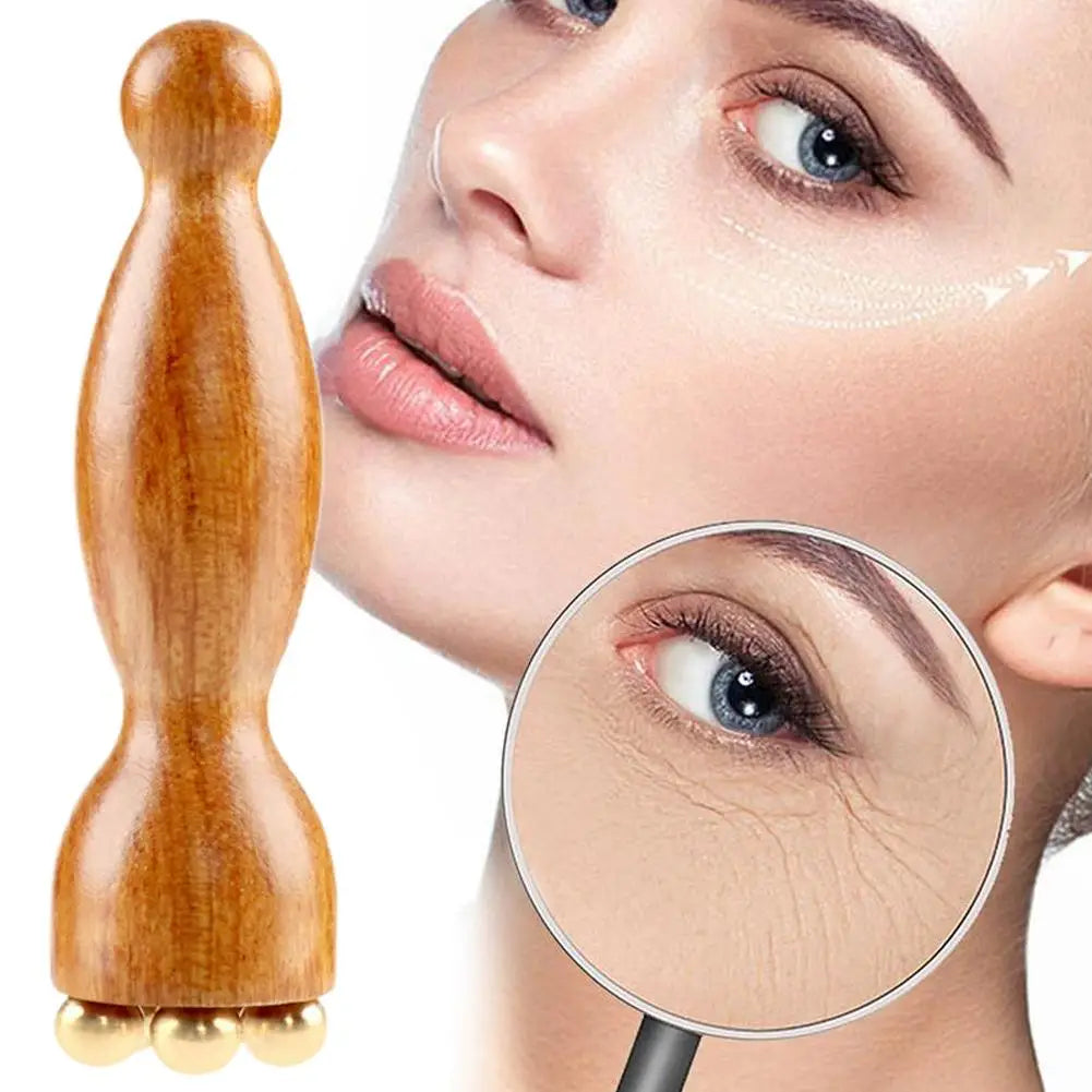 Facial Massager, Lotus Seedpod Beauty Brass Bead & Rosewood Facial Gua Sha Tool Eye Relaxation Meridians Point Acupoint Massage