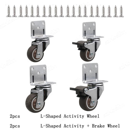 4Pcs L-shaped Furniture Caster 1-2 inch Universal Soft Rubber Wheel For Platform Trolley Chair Accessory Swivel Caster Household