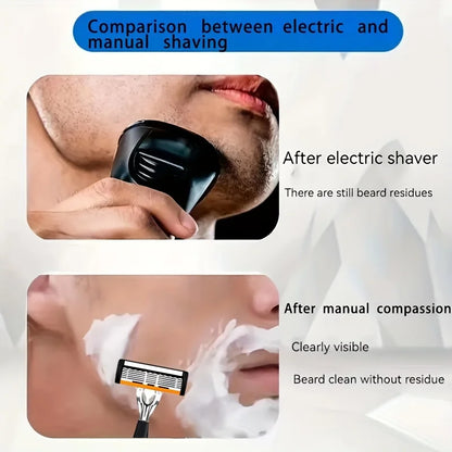 New Stainless Steel Manual Shaver, 6-Layer Razor Blade Reusable, Retro Wet Scratch Resistant Hair Removal Blade