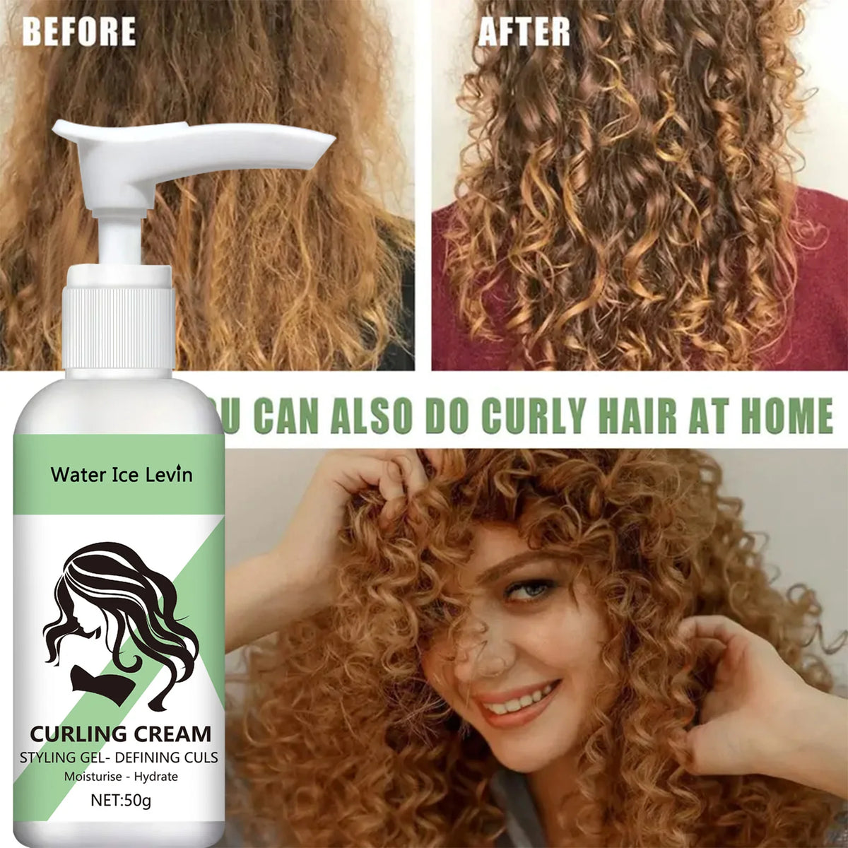 Water Ice Levin Curling Cream: Your Answer to Dry, Unruly Hair. Transform Frizz into Defined, Hydrated, and Bouncy Curls.