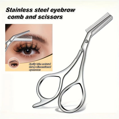 Professional Stainless Steel Eyebrow Scissors with Comb Teeth and Tweezers-Style Tip Heavy-Duty Sharp Blades Serrated Edge