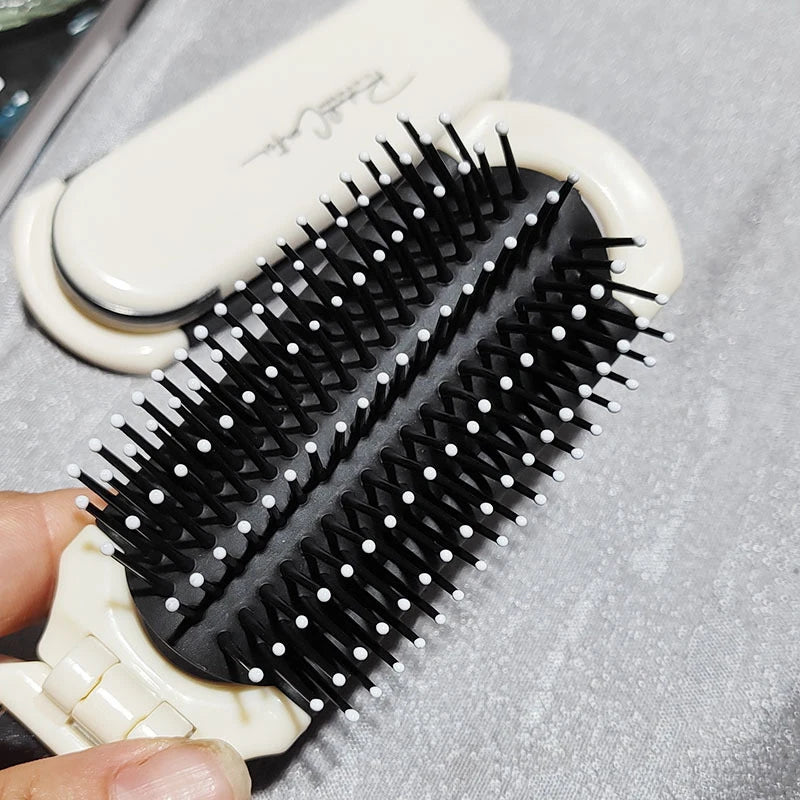 Mini Hair Brush Folding Massage Comb Head Massage Anti-Static Portable Travel Hair Brush Girl Hair Combs With Mirror