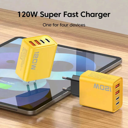 4 Ports USB C PD Charger Quick Charge 3.0 Type C USB Phone Chargers Fast Charging Adapter For iPhone 16 15 Samsung Xiaomi Huawei