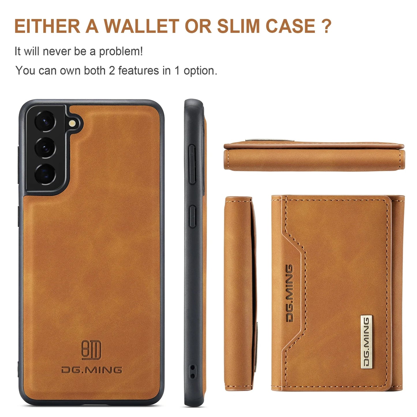 DG.MING Magnetic Detachable PU Leather Wallet Case for Samsung Galaxy S23 Ultra S22 S21 S20 FE A52 A52S A12 A54 A14 Note20 Ultra
