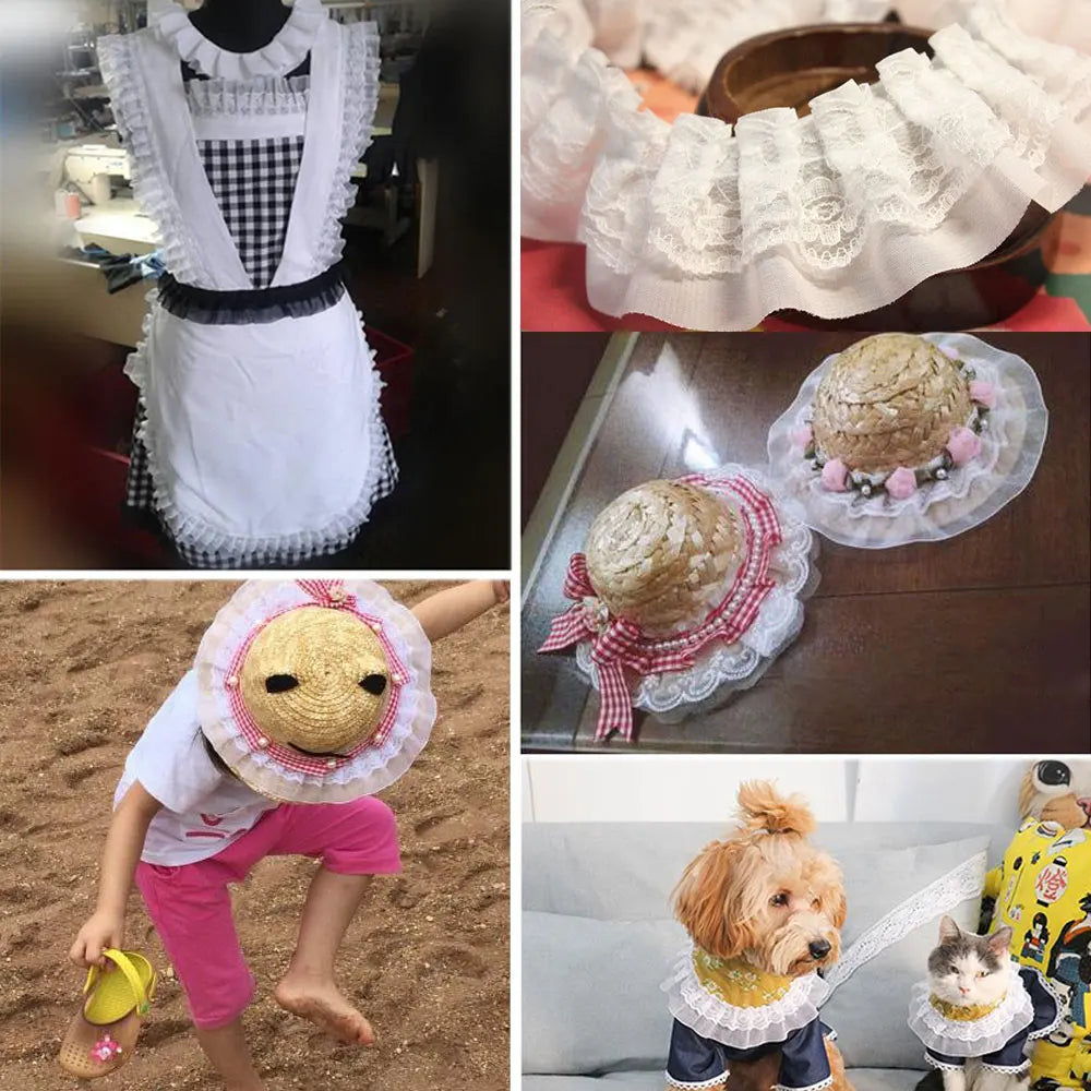 5CM Wide New Double Layers 3D Pleated Chiffon Lace Ruffle Trim Fluffy Dress Pettiskirt Curtains Splicing Cloth Sewing Deocration