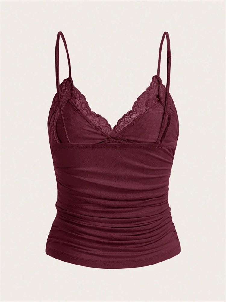 Contrast-Lace Bow-Front Cami Crop Top