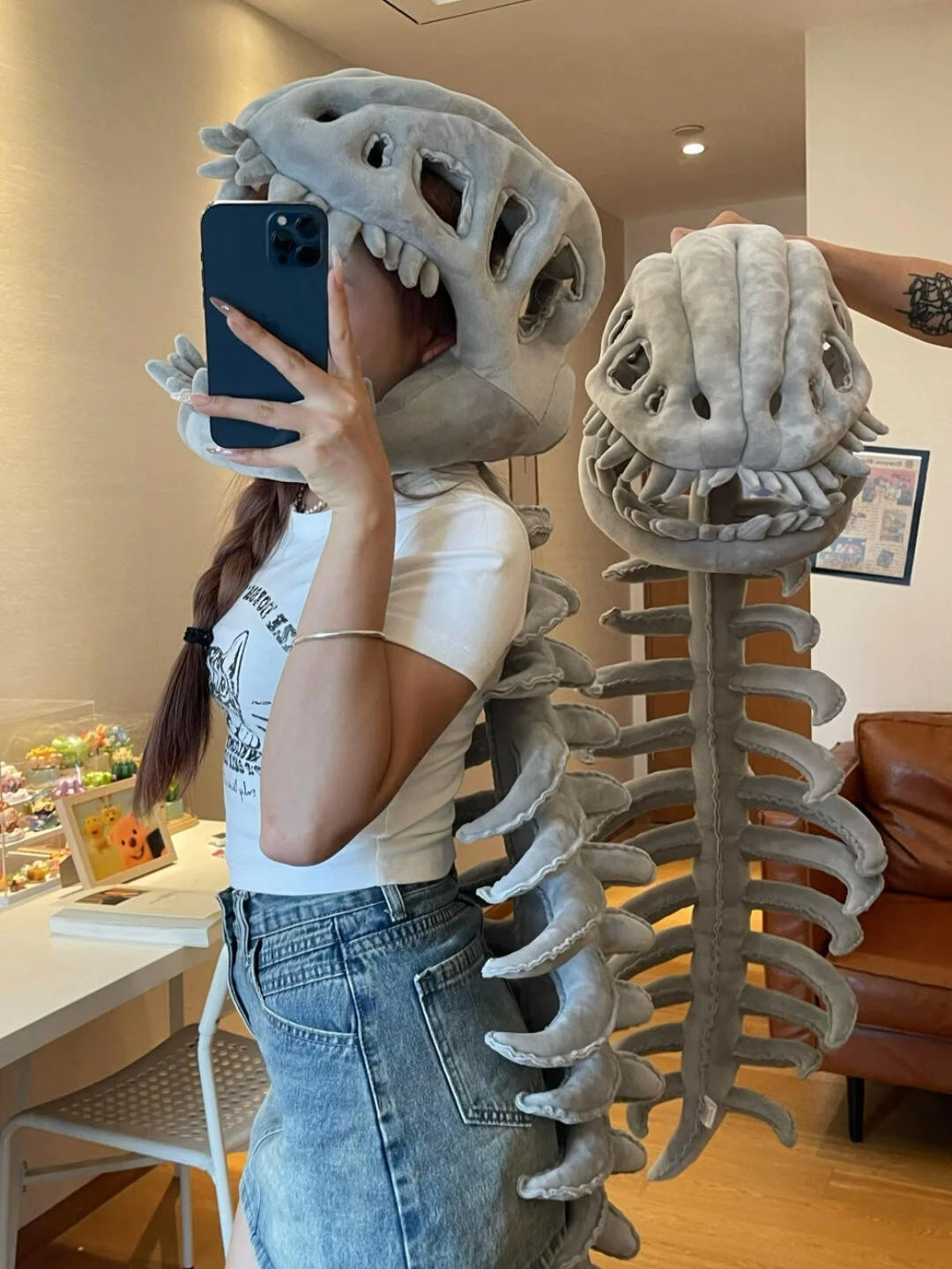 Realistic Dinosaur Skeleton Costume Set Funny Headgear Cosply Dress up Clothing Plush Toys Creative Gifts