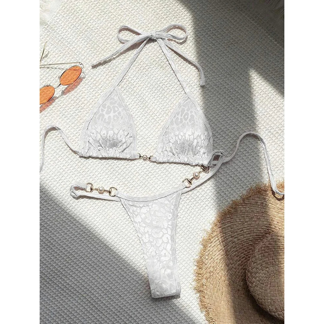 S- XL Leopard Halter Mini Micro Thong Bikini Women Swimwear Female Swimsuit Two-pieces Bikini set Bather Bathing Suit Swim V5207
