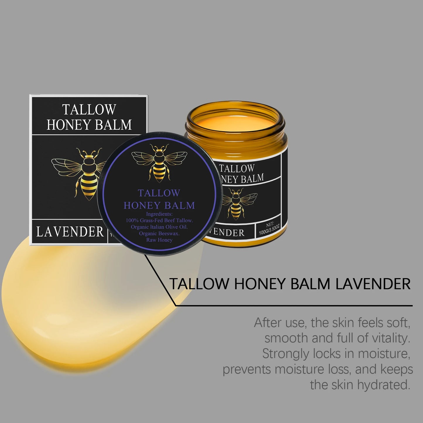 Beef Tallow Honey Moisturizer Grass Fed Whipped Tallow Face Cream Body Lotion Non Greasy Nourishing Fast Absorption Skin Care