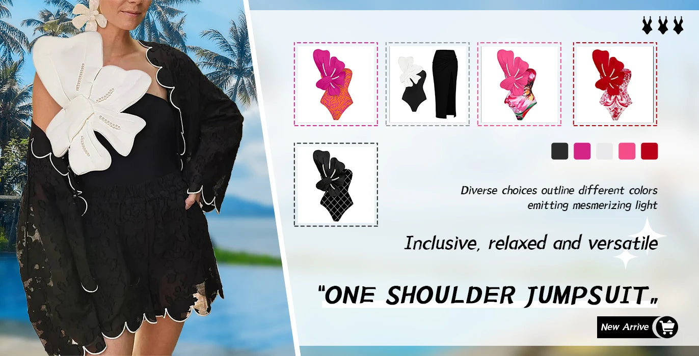 Blue One-Shoulder Ruffled Print Floral Swimsuit Set Cover Up Single Piece Micro Monokini Sexy Swimwear For Girls Summer Beach