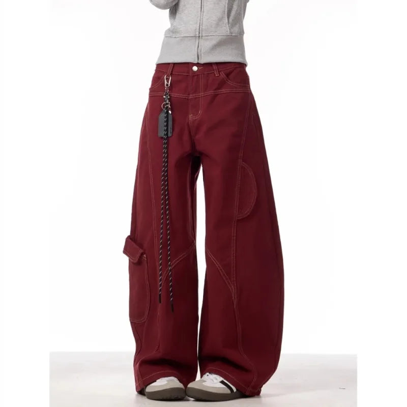 Relaxed Wide-Leg Denim Cargo Pants