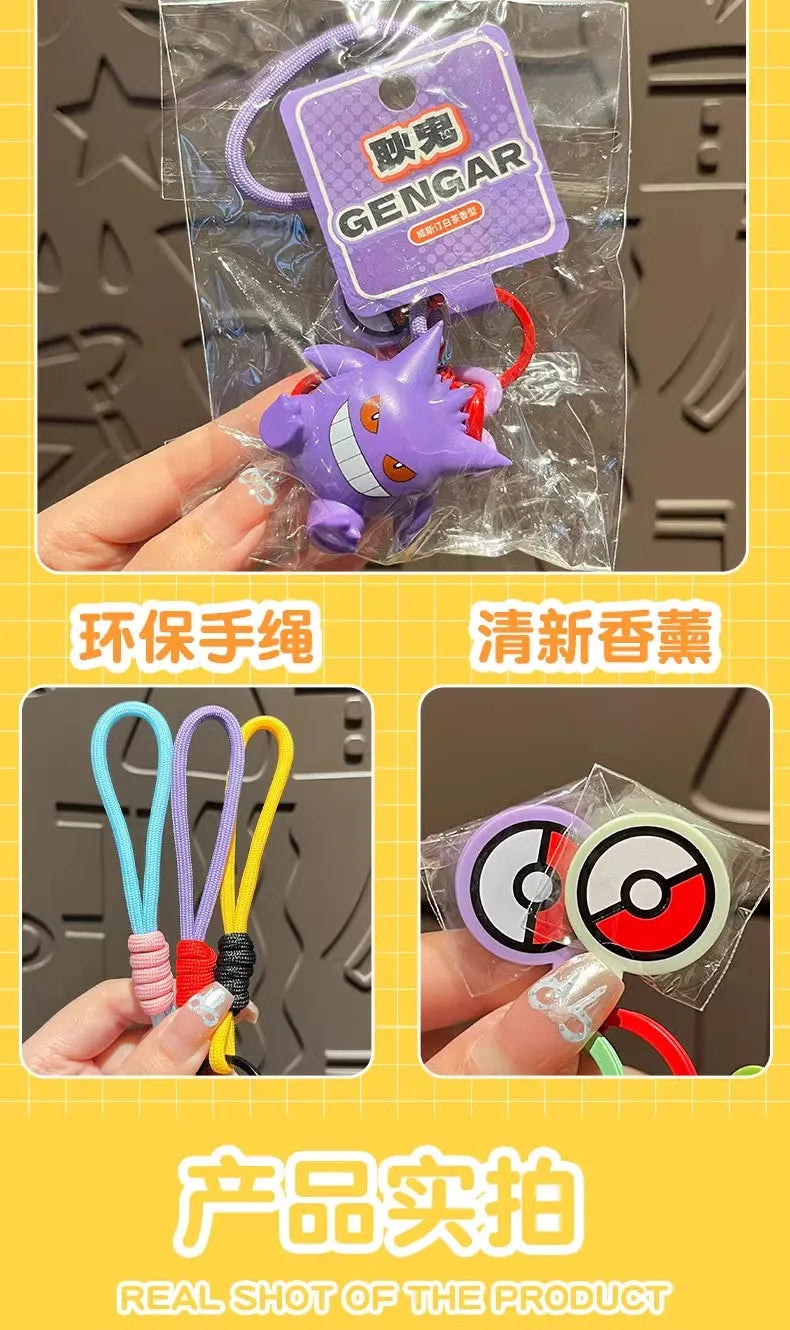 Genuine Pokemon Keychain Pikachu Gengar Sylveon Sprigatito Quaxly Fuecoco Anime Action Figure Toy Keyring Fragrance Pendant Gift