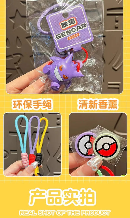 Genuine Pokemon Keychain Pikachu Gengar Sylveon Sprigatito Quaxly Fuecoco Anime Action Figure Toy Keyring Fragrance Pendant Gift