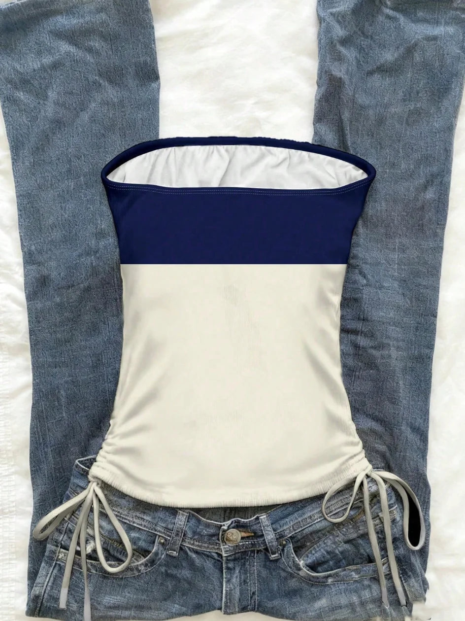 Printed Drawstring Tie-Front Crop Top